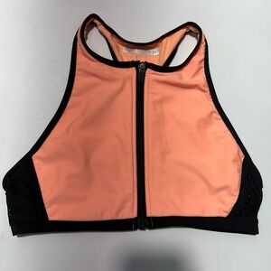 Y2K Forever 21 Peach Coral Black Zip Front High Neck Racerback Sports Bra Medium